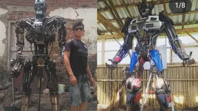 Melalui tangannya yang kreatif, Umar yang hanya mengandalkan barang-barang rongsok telah berhasil merancang replika robot dengan berbagai varian ukuran.