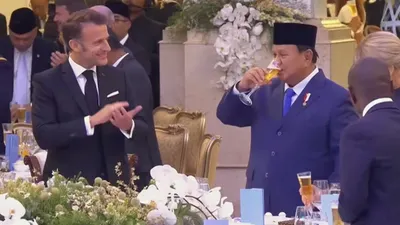 Setkab berikan klarifikasi beredarnya video yang memperlihatkan Presiden Prabowo Subianto dan Presiden Prancis Emmanuel Macron sedang meneguk minuman berwarna kekuningan dalam jamuan makan malam kenegaraan.
