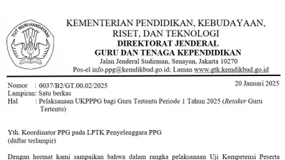 Pelaksanaan UKPPPG untuk Guru Tertentu Tahap 1 Khusus Retaker Tahun 2025 Resmi Diubah, CEK Jadwal dan LPTK Terbarunya di Sini
