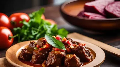Ilustrasi mengonsumsi rendang saat Lebaran.