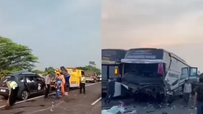 Kecelakaan di ruas tol Pemalang-Batang, Jawa Tengah,&nbsp; yang melibatkan bus rombongan suporter Persebaya Surabaya dan sebuah minibus.