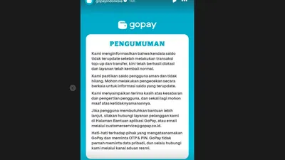 Sempat alami gangguan untuk melakukan top up GoPay pada Senin 4 Agustus 2025 kemarin. 