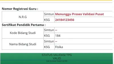 Validasi Nomor Registrasi Guru (NRG) di SIMTUN sering menjadi perhatian guru terutama terkait kelengkapan data pencairan tunjangan profesi.
