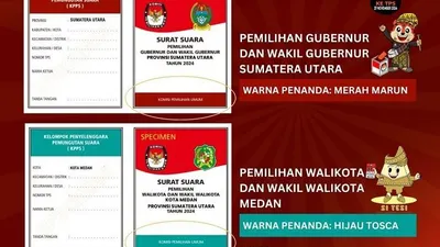 Komisi Pemilihan Umum (KPU) menggunakan tiga warna berbeda dalam surat suara kali ini untuk pasangan gubernur dan wakil gubernur, bupati dan wakil bupati serta walikota dan wakil walikota.