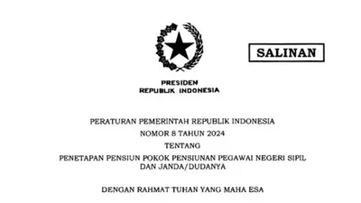 PP Nomor 8 Tahun 2024 terkait pencairan pensiunan PNS golongan 1, 2, 3, dan 4.