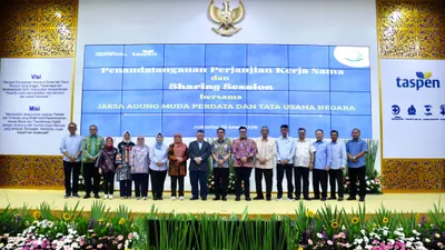 PT TASPEN dan Jaksa Agung Muda Bidang Perdata dan JAMDATUN Kejaksaan Agung Republik Indonesia menandatangani Perjanjian Kersa sama tentang Penanganan Masalah Hukum di Bidang Perdata dan Tata Usaha Negara. 