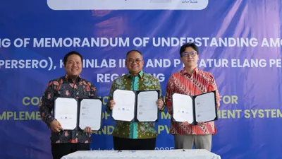 Penandatanganan MoU Taspen dengan KevinLAB Inc. perusahaan asal Korea dan PT Catur Elang Perkasa di Kantor TASPEN Cabang Jakarta I Jakarta Selatan, Kamis (12/6)