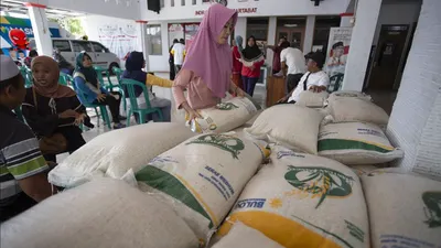 Ilustrasi pencairan bansos beras 10 kg