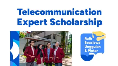 Telecommunication Expert Scholarship Telkom University menawarkan beasiswa unggulan dengan bebas biaya pendidikan hingga lulus untuk program studi telekomunikasi di seluruh kampus Telkom University.