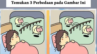 Ada 3 perbedaan di antara kedua gambar gadis yang menghitung domba saat tidur, bisakah kamu menemukannya dalam 18 detik