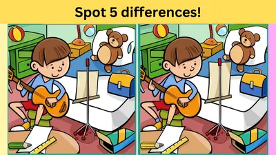 Tes IQ: Apakah Kamu Bermata Tajam? Coba Temukan 5 Perbedaan pada Gambar Anak Laki-laki Bermain Gitar Ini, Uji Keterampilan Observasimu