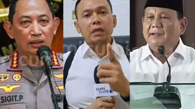 Prabowo Subianto (paling kanan) diminta Herwanto Nurmansyah (tengah) agar tidak lagi memakai Listyo Sigit Prabowo untuk menjadi Kapolri di masa pemerintahannya.