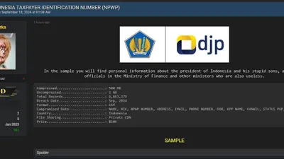 Field yang bocor mencakup NIK, NPWP, nama lengkap, alamat, kelurahan, kecamatan, hingga kode wilayah dan klasifikasi lapangan usaha (KLU).