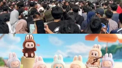 Rela berdesakan hanya untuk antre beli Boneka Labubu