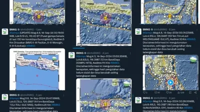Waspada, BMKG catat 14 Gempa Melanda selama Kurun Waktu belum Setengah Hari