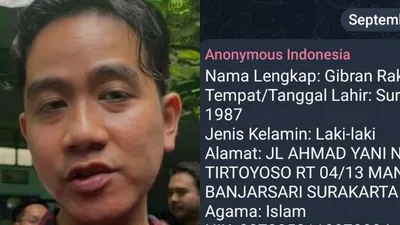 Kolase Potret Gibran Rakabuming Raka dan Postingan akun Anonymous Indonesia