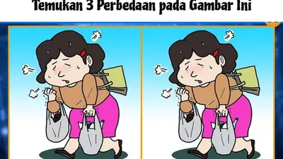 Jawab tes IQ ini. Kamu diminta untuk menemukan 3 perbedaan di antara kedua gambar wanita yang kelelahan saat berbelanja.