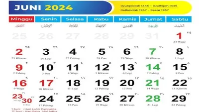 Kalender Juni 2024: Ada Dua Hari Libur Nasional