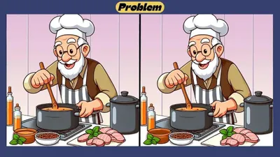 Menemukan 3 perbedaan pada dua gambar kakek yang sedang masak yang hampir identik merupakan hal yang sulit untuk dilakukan.