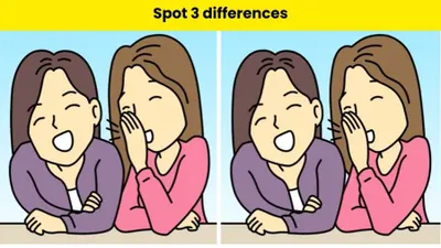 Gambar dua gadis sedang bergosip memiliki 3 perbedaan, kamu diminta untuk mengidentifikasi semua perbedaan dalam tes IQ ini.