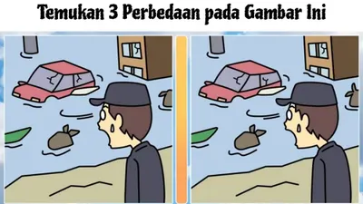 Tes IQ: Mood Kurang Baik? Temukan 3 Perbedaan pada Gambar Pria Kaget Ada Banjir, Uji Keterampilan Pemecahan Masalah