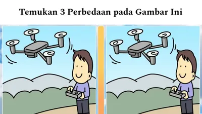 Uji keterampilan observasi yang dimiliki dan temukan 3 perbedaan di antara kedua gambar pria yang sedang menerbangkan drone.
