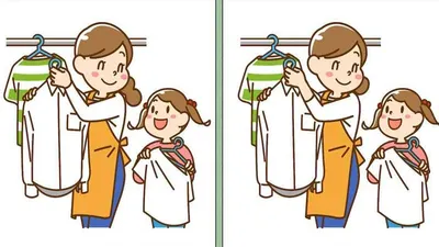 Tes IQ: Coba Temukan 3 Perbedaan pada Gambar Ibu dan Putrinya Menjemur Baju