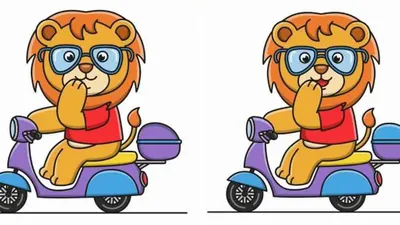Amatilah baik-baik, dan perhatikan dengan teliti kedua gambar singa yang sedang mengendarai motor pada gambar di bawah ini.