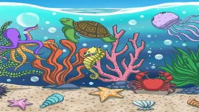Gambar seekor ikan diantara banyak hewan laut, merupakan tes IQ yang mampu mengukur kecerdasan seseorang. 