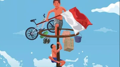 Illustrasi. Lomba Panjat Pinang di Hari Kemerdekaan 17 Agustusan