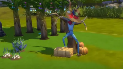 Salah satu NPC di game The Sims 4 adalah orang-orangan sawah atau Patchy the Straw Man.
