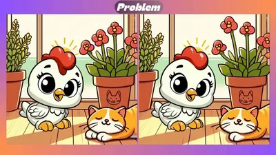 Tes Penglihatan: Coba Temukan 3 Perbedaan pada Ayam dan Kucing Ini, Ketahui Tinggi Daya Fokus Kamu