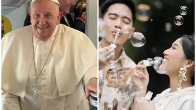 Kolase Potret Paus Fransiskus dan Kaesang Pangarep serta Erina Gudono