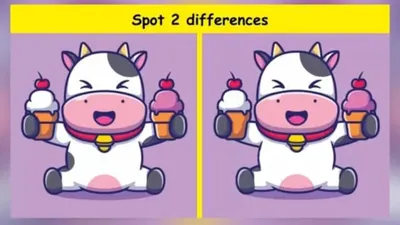 Tes IQ: Temukan 2 Perbedaan di Gambar Sapi Makan Es Krim Ini