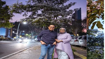 Shibuya Rasa Kemang, Anies Baswedan dan Istri Nikmati Keindahan Bunga Tabebuya yang Mirip Sakura di Jepang