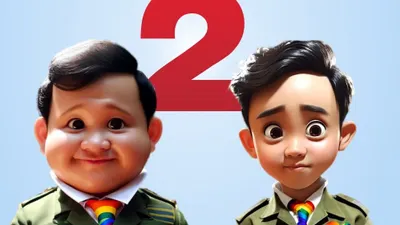 Beredar sebuah gambar Artificial Intelligence (AI) di media sosial yang mana terlihat Prabowo Subianto dan Gibran Rakabuming Raka menggunakan dasi dan pin pelangi.