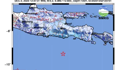 Gempa Bermagnitudo 5,2 Mengguncang Malang Jatim, Siang Ini Sabtu 2 Desember 2023 (Dok. BMKG)