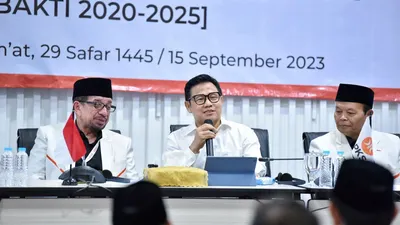 Muhaimin Iskandar atau Cak Imin saat Konpers hasil Musyawarah Majelis Syura PKS, Jumat 15 September 2023.