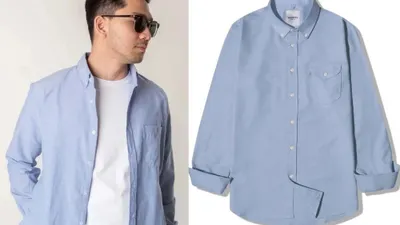 Rekomendasi kemeja panjang warna biru muda versi lokal.