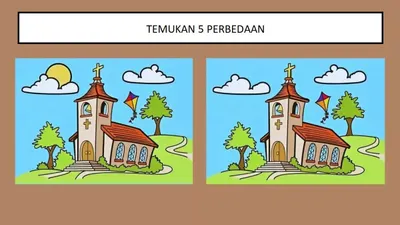 Pada tes IQ ini kamu diminta untuk menemukan 5 perbedaan pada gambar gereja. Coba jawab secara cepat dan tepat.