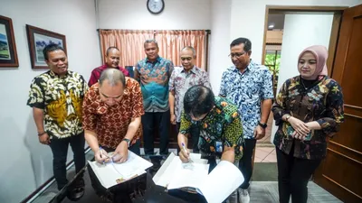 Penandatanganan MOU ekosistem antara BNI dan PT Ayo Media Network berlangsung di Jatinangor Nasional Golf and Resto, Jatinangor.