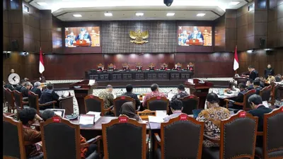 Suasana sidang sengketa hasil Pilpres 2024 di Ruang Sidang MK, Jakarta, Kamis (28/3/2024).