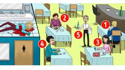 Mari tes IQ Anda. Penting untuk dicatat bahwa pembunuh berada di dalam restoran. Mari kita identifikasi siapa pembunuhnya.