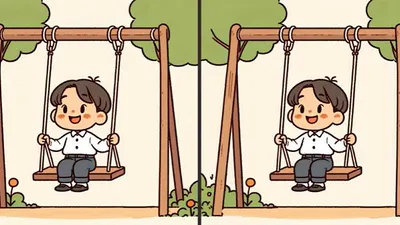 Uji Ketelitian Kamu Lewat Tes Penglihatan Ini, Coba Temukan 3 Perbedaan pada Anak yang Sedang Main Ayunan