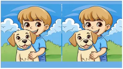 Tes IQ: Coba Temukan 3 Perbedaan pada Anak Laki-laki dan Anjing Peliharaannya Ini