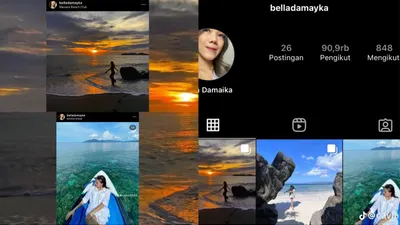 Akun Instagram Bella Damaikan, suka posting foto pantai