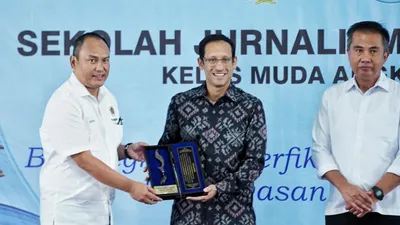 Nadiem Makarim di Acara Pembukaan Sekolah Jurnalisme Indonesia (SJI)