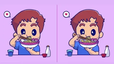 Tes IQ: Seberapa Jeli Mata Kamu? Cari 3 Perbedaan pada Gambar Anak yang Sedang Makan Mie, Mudah Lho!