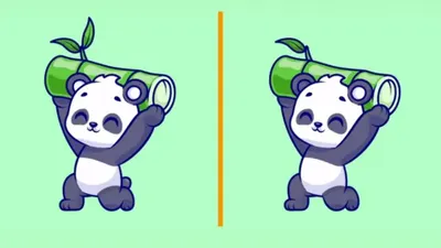 Kali ini tantangan tes IQ berupa mencari perbedaan dari kedua gambar panda yang sedang mengangkat sebuah potongan bambu.