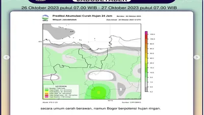 Info BMKG: Prakiraan Cuaca DKI Jakarta Tanggal 26-27 Oktober 2023, Jaksel Hujan Ringan